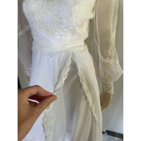 Vintage Weddjng Dress, Size S, 1980s High Neck Lace - Picture 9 of 9